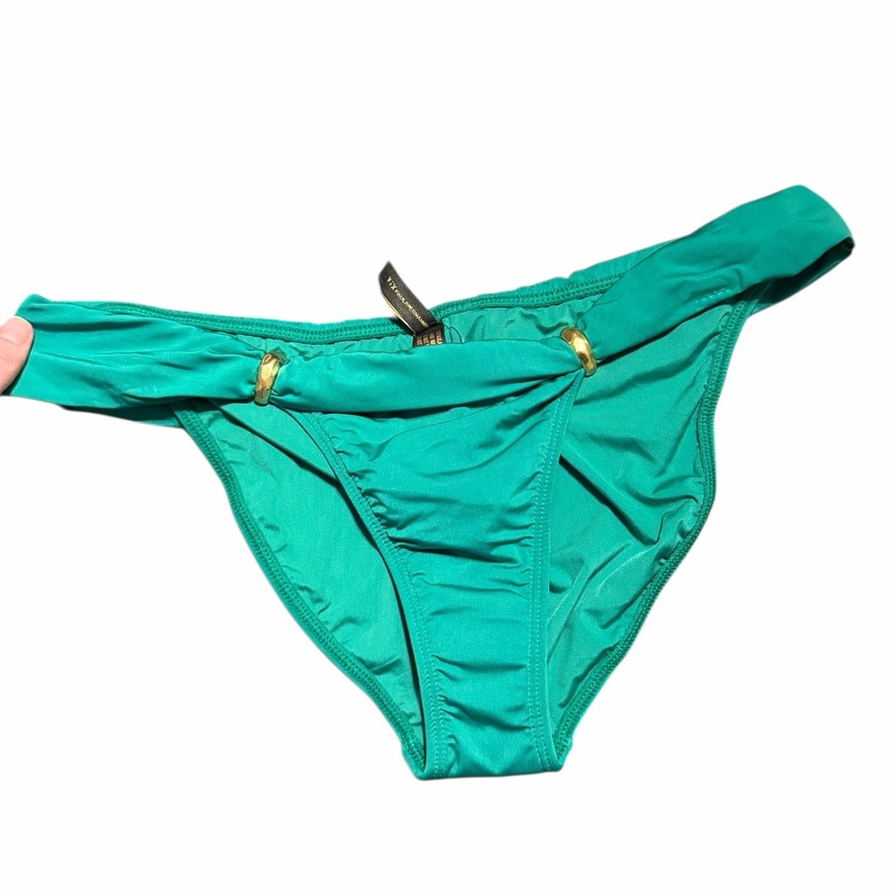 NEW ViX Paula Hermanny Swim Solid Bia Tube Bikini bottom Green 24k gold plated